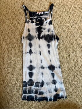 Sundry Dark Navy & White Tie-Dye Ribbed High-Neck Tank